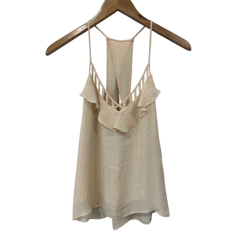 Rebecca Minkoff Silk Ruffle Cami Top Womens 4 Cream Sleeveless Racerback